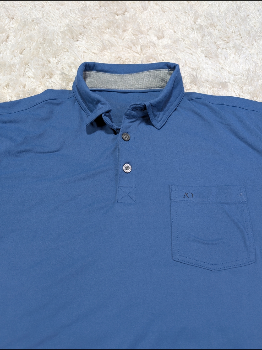 AO Men's Blue Short-Sleeve Polo with Chest Pocket